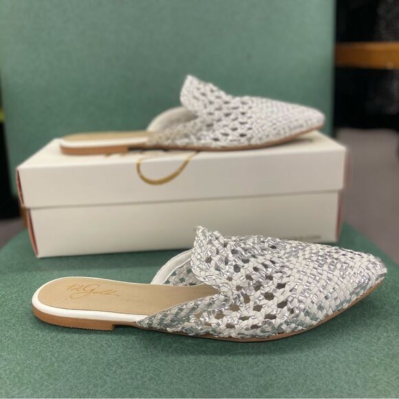 42 GOLD ladies Corra Silver & White Mule Flats - Picture 2 of 4